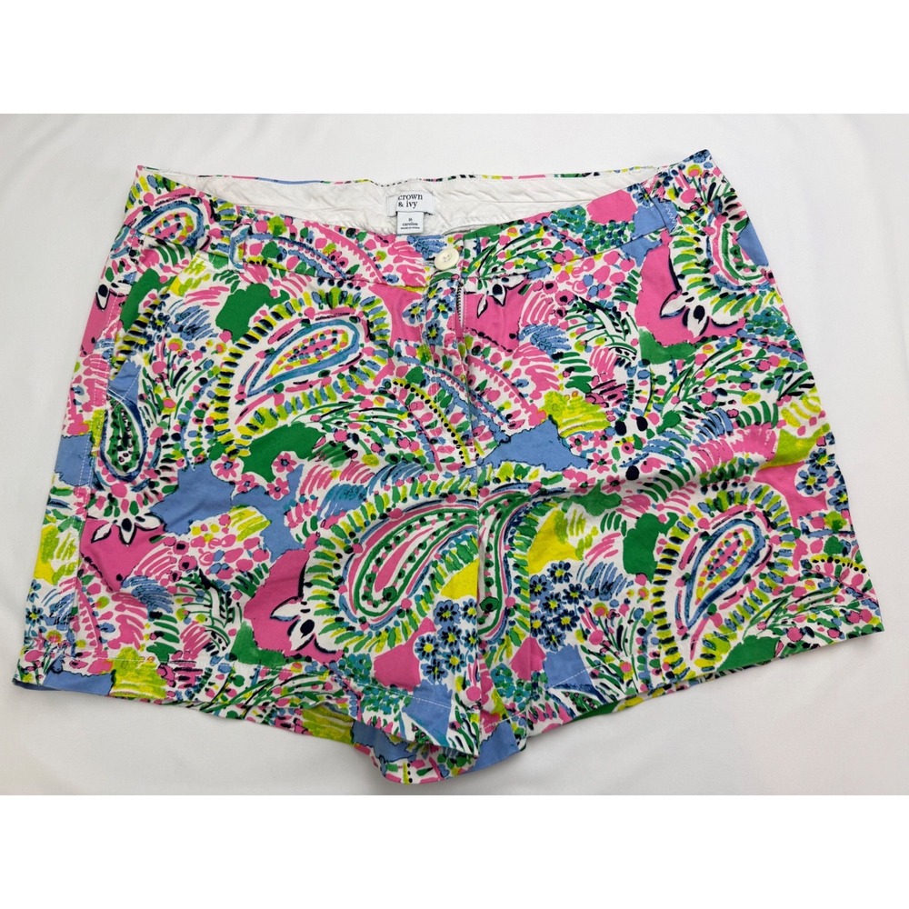 Crown & Ivy Caroline Paisley Floral Shorts Womens 16 Multicolor Preppy Summer